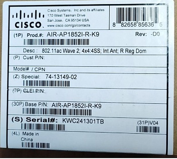 Точка доступа Cisco <AIR-AP1852I-R-K9> 802.11a/b/g/n/ac, до 600 Mbps, 1х10/100Base-TX